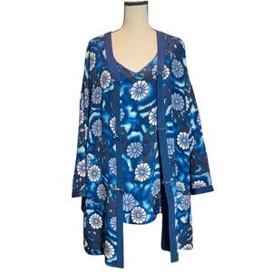 Diane Gilman Blue Floral Plus Size Camisole &  Blazer Set